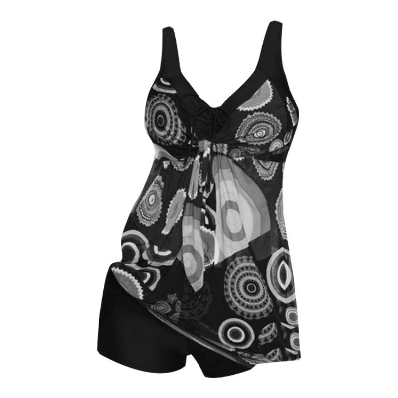 2019 European and American popular large size women's swimwear foreign trade hot-selling skirt split swimsuit black L - Image 3