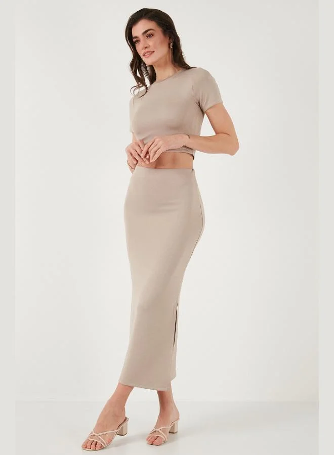 Lela Lela Slim Fit Crop Set with Slit Detail for Women, Set 5866148