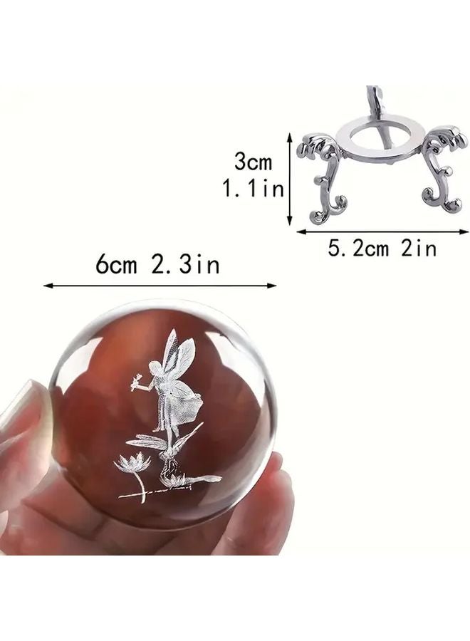 3D Laser Engraved Crystal Ball with Silvery Stand Home Decor Wedding Gift - Image 3