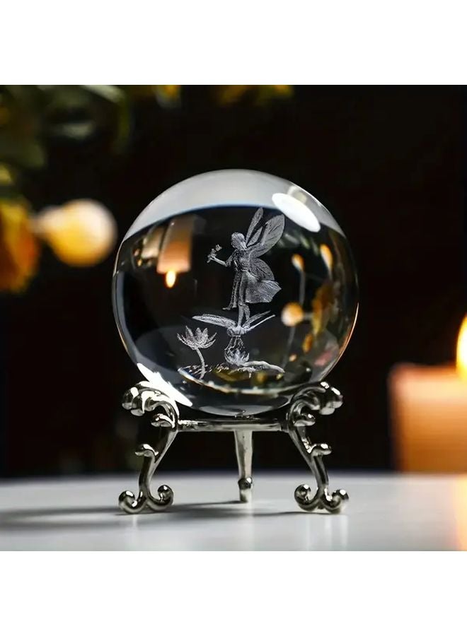 3D Laser Engraved Crystal Ball with Silvery Stand Home Decor Wedding Gift - Image 2