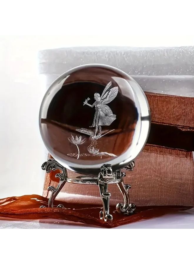 3D Laser Engraved Crystal Ball with Silvery Stand Home Decor Wedding Gift - Image 4