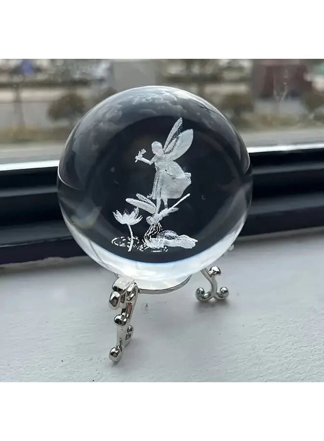 3D Laser Engraved Crystal Ball with Silvery Stand Home Decor Wedding Gift - Image 1