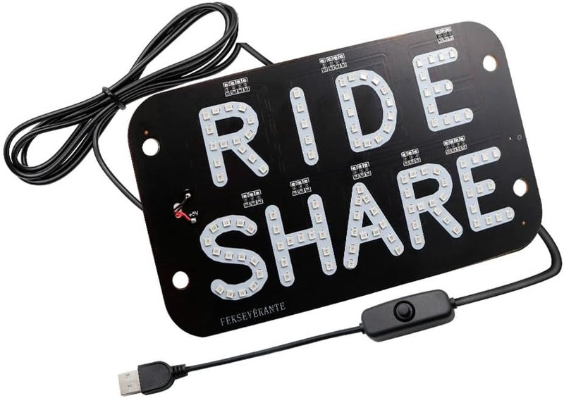 YSY LED Car Window Accessory Sign RIDESHARE for Ride Share Drivers - 6ft USB Cable with On/Off Switch (Yellow) - Image 1