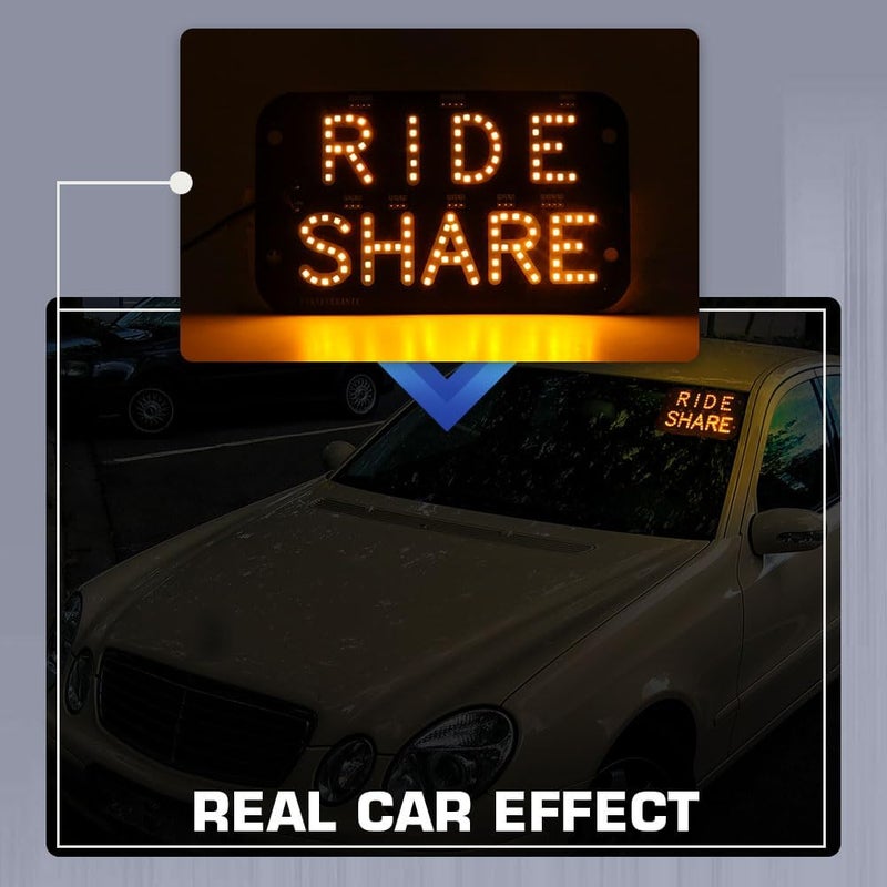 YSY LED Car Window Accessory Sign RIDESHARE for Ride Share Drivers - 6ft USB Cable with On/Off Switch (Yellow) - Image 4