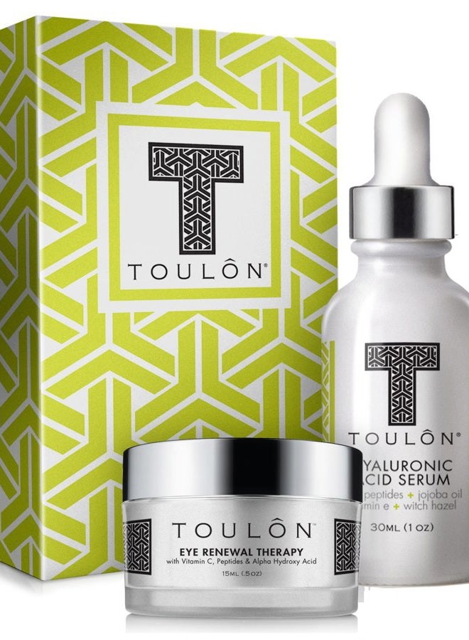 TOULON Hyaluronic Acid Anti Aging Skin Care Kits; Women Beauty Set: Hyaluronic Acid Serum and Eye Cream for Dark Circles & Puffiness; Perfect Present for Women and Men: Natural Skin Care Kit - Image 1
