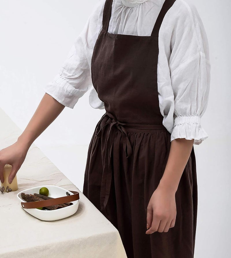 losofar Pleated Cotton Long Apron X Back Kitchen Garden Florist Work Clothes Bib Dress - Image 2