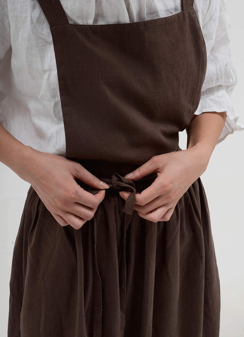 losofar Pleated Cotton Long Apron X Back Kitchen Garden Florist Work Clothes Bib Dress - Image 3