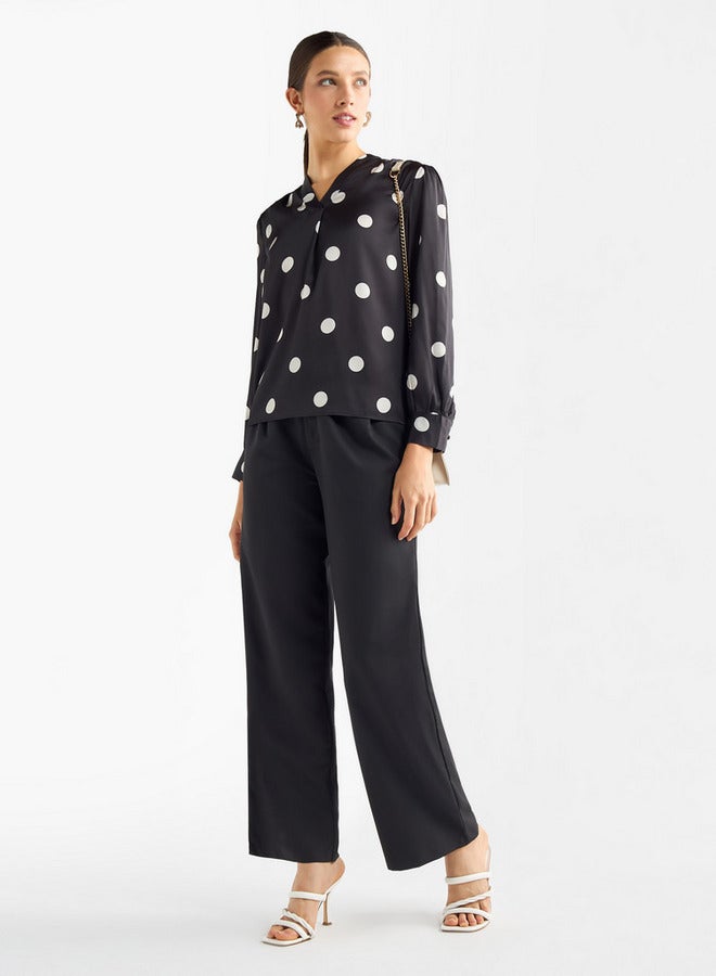 سبلاش فيڤ بلوزة بياقة على شكل حرف  وأكمام طويلة بطبعات منقطة شاملة - Image 2