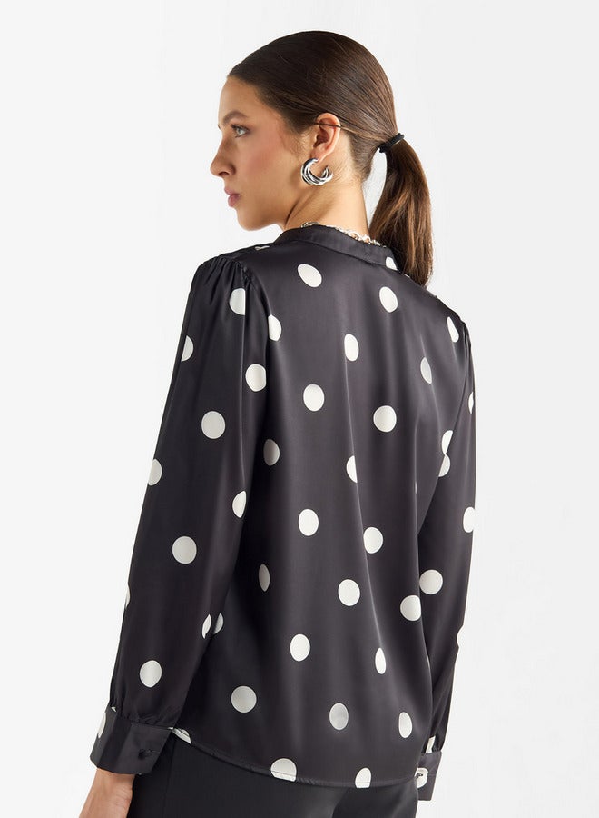 سبلاش فيڤ بلوزة بياقة على شكل حرف  وأكمام طويلة بطبعات منقطة شاملة - Image 3