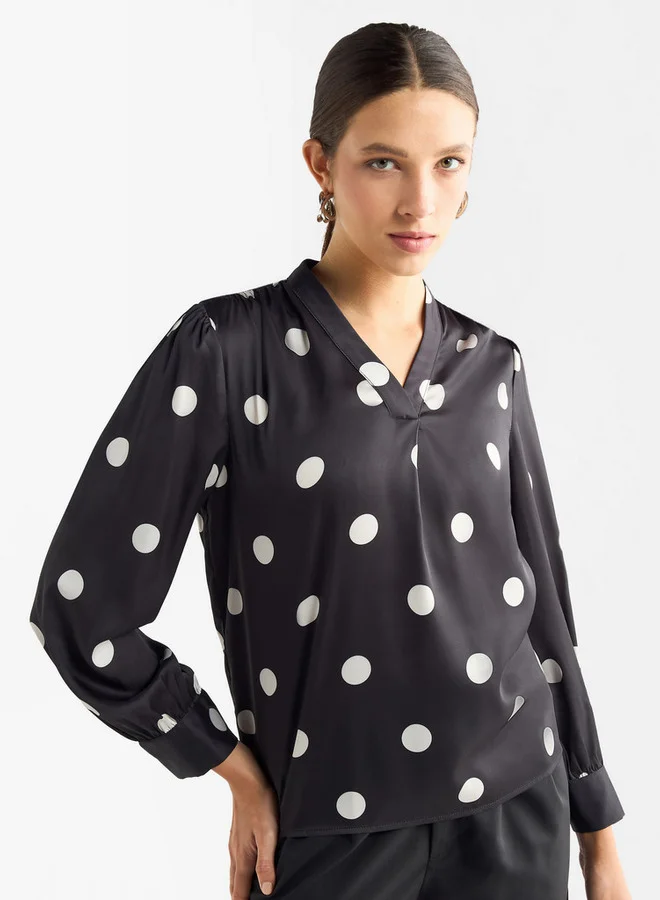 سبلاش فيڤ بلوزة بياقة على شكل حرف  وأكمام طويلة بطبعات منقطة شاملة