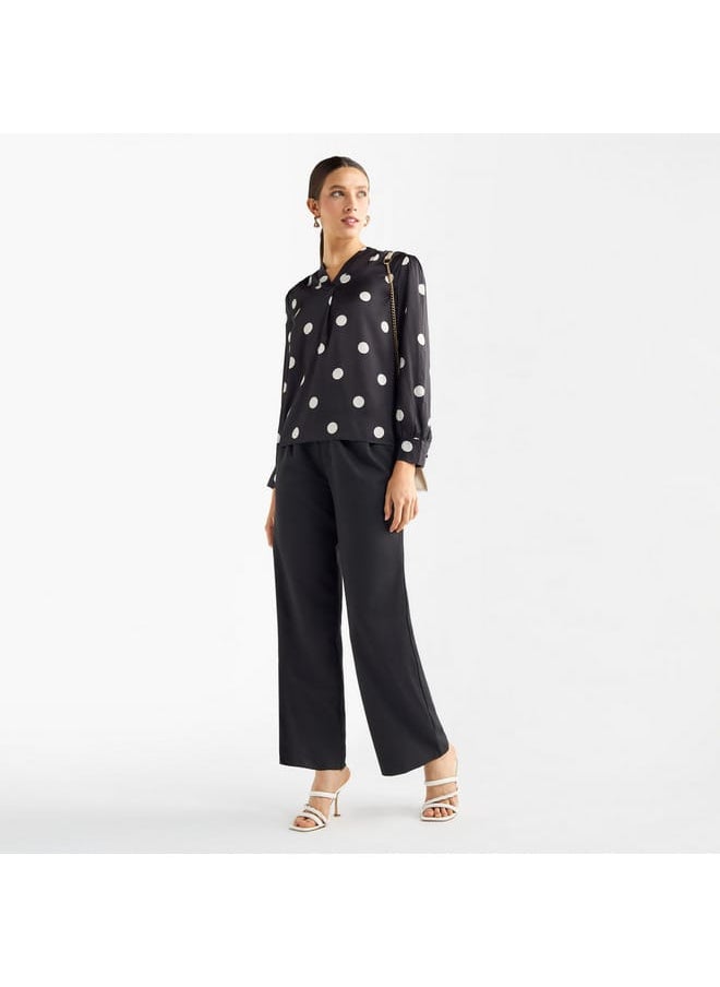 FAV All-Over Polka Dot Print V-neck Top with Long Sleeves  - Image 2
