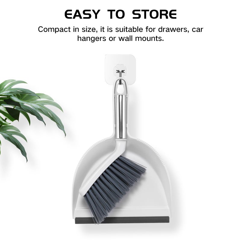 NACENA Mini Broom and Dustpan Set, Small Dust Pan and Brush Set with Handle Dustpan Teeth for Cleaning Hair Suitable for Office Desks Drawers Sofas Outdoor Camping, White & Gray - Image 5