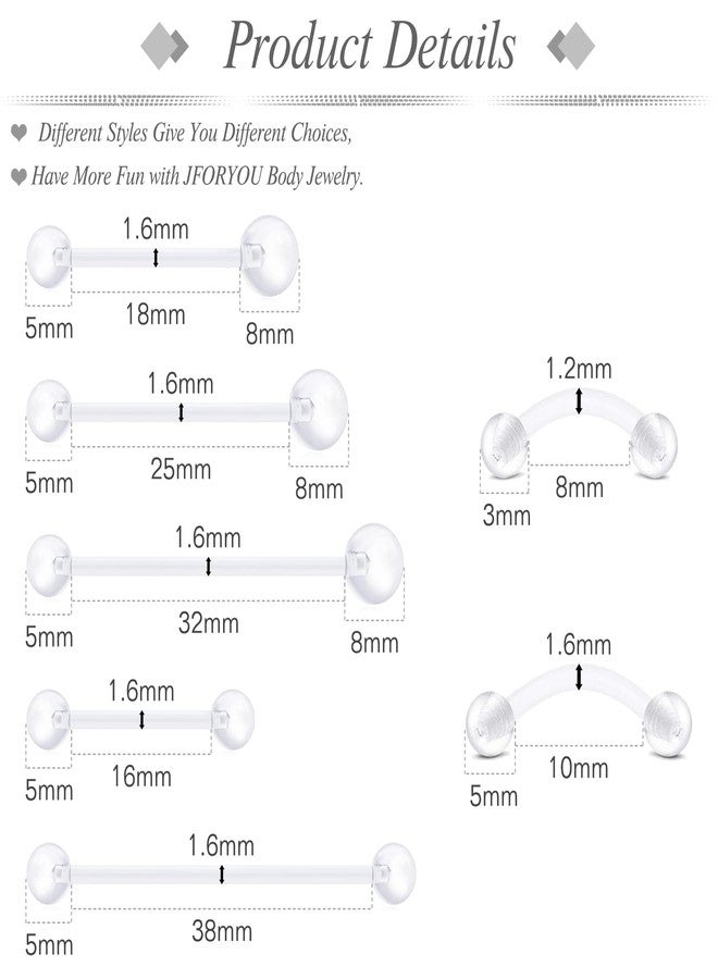 JFORYOU Mix Style Clear Piercing Kit Retainer Flexible Eyebrow Nipple Tongue Belly Rings Bioflex Plastic Industrial Barbell Piercing Retainer Nose Septum Lip Labret Helix Rook Daith Cartilage Piercing Jewelry - Image 2