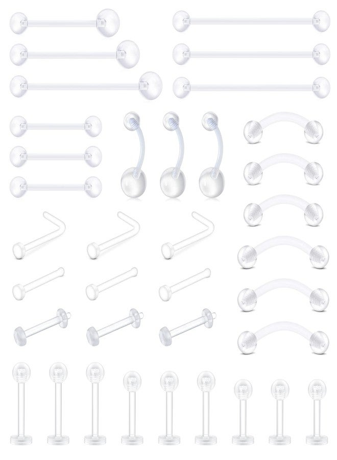 JFORYOU Mix Style Clear Piercing Kit Retainer Flexible Eyebrow Nipple Tongue Belly Rings Bioflex Plastic Industrial Barbell Piercing Retainer Nose Septum Lip Labret Helix Rook Daith Cartilage Piercing Jewelry - Image 1