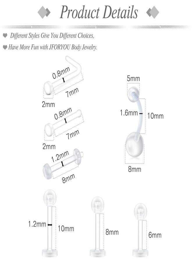 JFORYOU Mix Style Clear Piercing Kit Retainer Flexible Eyebrow Nipple Tongue Belly Rings Bioflex Plastic Industrial Barbell Piercing Retainer Nose Septum Lip Labret Helix Rook Daith Cartilage Piercing Jewelry - Image 3