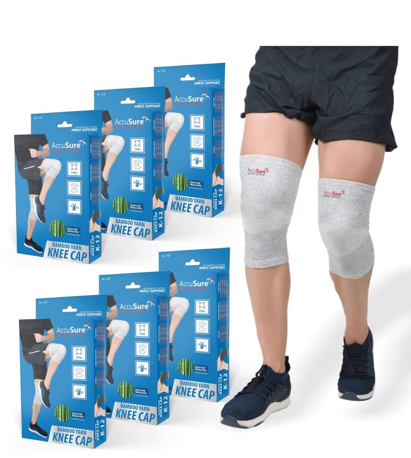 AccuSure Boombo Yarn Bamboo Knee Brace Compression Sleeve-Best Support For Arthritis,Acl,Gym,Running,Basketball,Meniscus Tear,Sports,Joint Pain Relief,Injury Recovery For Men,Women Pack Of 6 Pair - Image 1