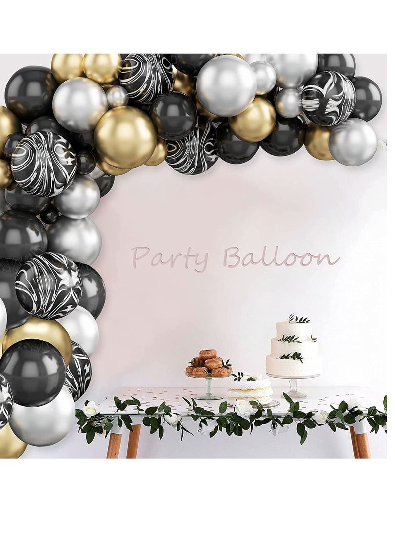 بامير طقم قوس بالون ذهبي وأسود وفضي 109 قطعة مع مضخة، مجموعة قوس بالون بالون العقيق الفضي والأسود والذهبي لأعياد الميلاد وحفلات الزفاف والهالوين والعام الجديد ورأس السنة الجديدة وديكورات حفلات التخرج. - Image 3
