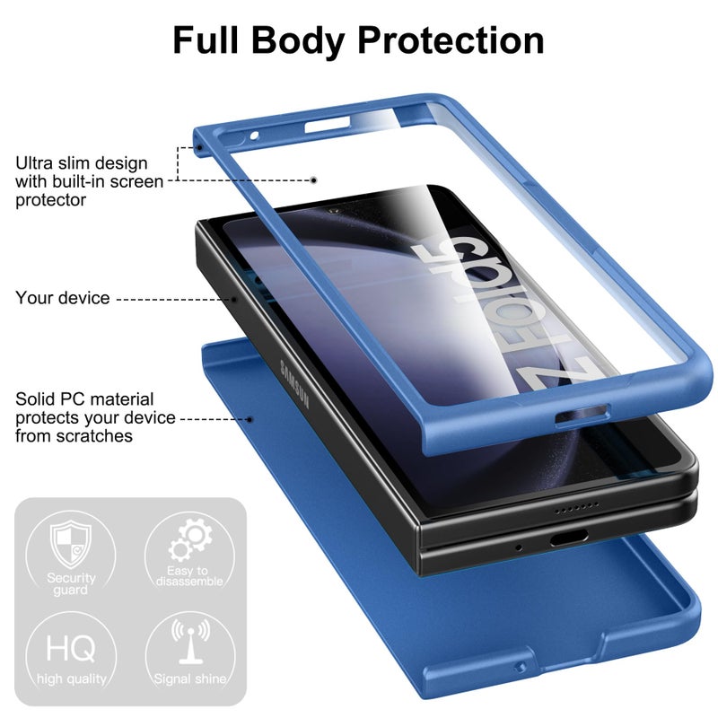 Foluu Slim Fit Case for Samsung Galaxy Z Fold 5 Case, with Front Built-in Screen Protector, Ultra Thin Matte PC Protective Cover for Samsung Galaxy Z Fold5 5G 2023 (Blue) - Image 3