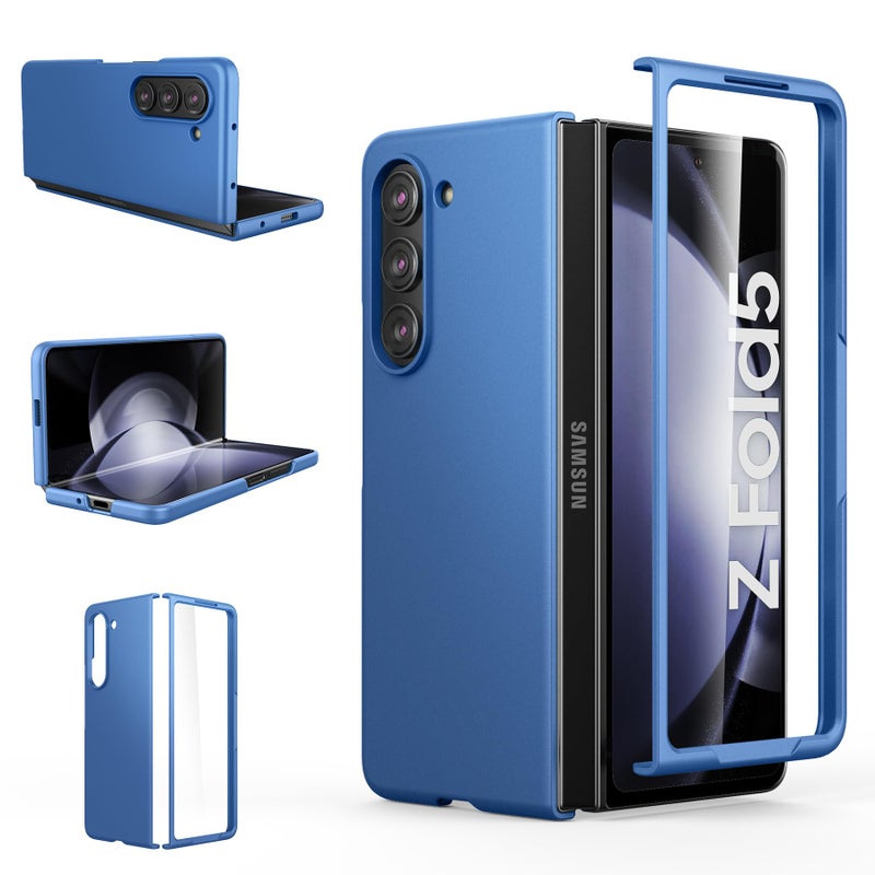 Foluu Slim Fit Case for Samsung Galaxy Z Fold 5 Case, with Front Built-in Screen Protector, Ultra Thin Matte PC Protective Cover for Samsung Galaxy Z Fold5 5G 2023 (Blue) - Image 1