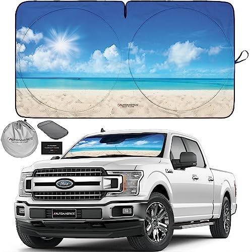 Autoamerics 1Piece Windshield Sun Shade Sunny Beach Design Foldable Car Front Window Sunshade for Cars SUV Truck Heat Blocker Visor Protector Blocks Max UV Rays and Keeps Your Vehicle Cool XLarge