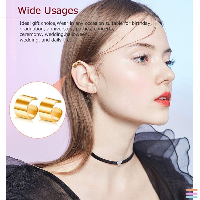 Roctee 18 Pairs Ear Cuff, Roctee 6 Styles Cartilage Clip On Earrings Set Stainless Steel Ear Clip Fake Cartilage Earring Non Piercing Helix Cartilage Ear Clip Earring Ring for Women (Gold/Silver/Rose) - Image 5