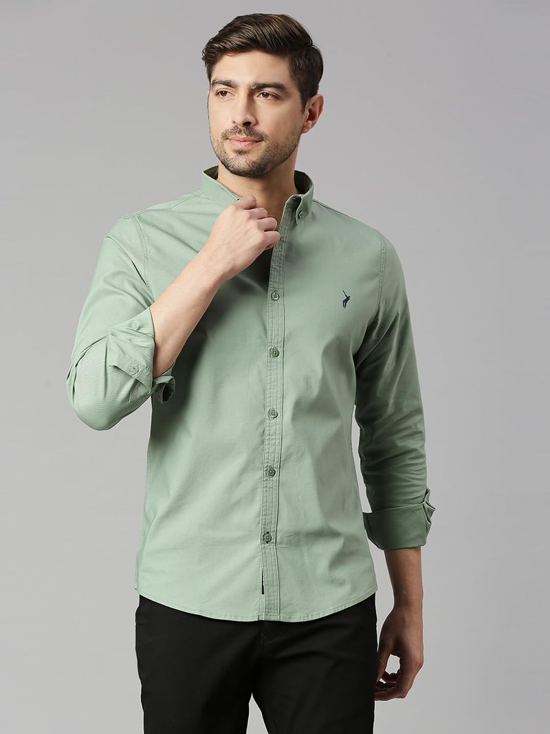 Thomas Scott Mens | Full Sleeve | Solid | Slim Fit | 100% Cotton | Button Down Collar | Shirts (Green_2XL) - Image 2