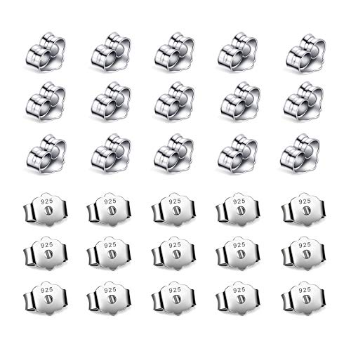 ubrand 30pcs/15 Pairs Hypoallergenic Earring Backs Replacement,Plated Silver Secure Ear Lockings for Stud Earrings, Ear Nut for Posts 6x4.5mm - Image 1