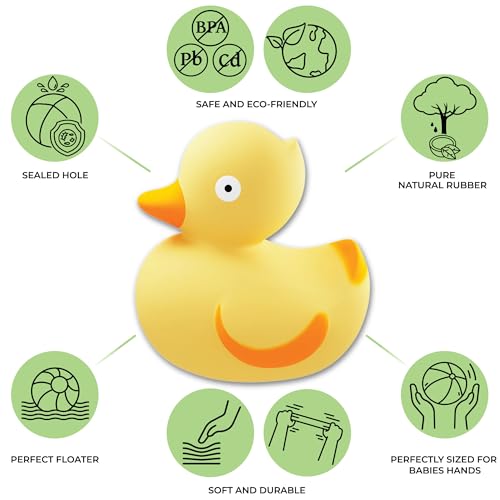 CaaOcho Pure Natural Rubber Bath Toy - Rubber Ducky Lily The Duck Baby Toy - Hole Free Bath Toys, BPA Free Bath Toys for Infants, Without Holes Sealed Natural Rubber Baby Toy - Image 2