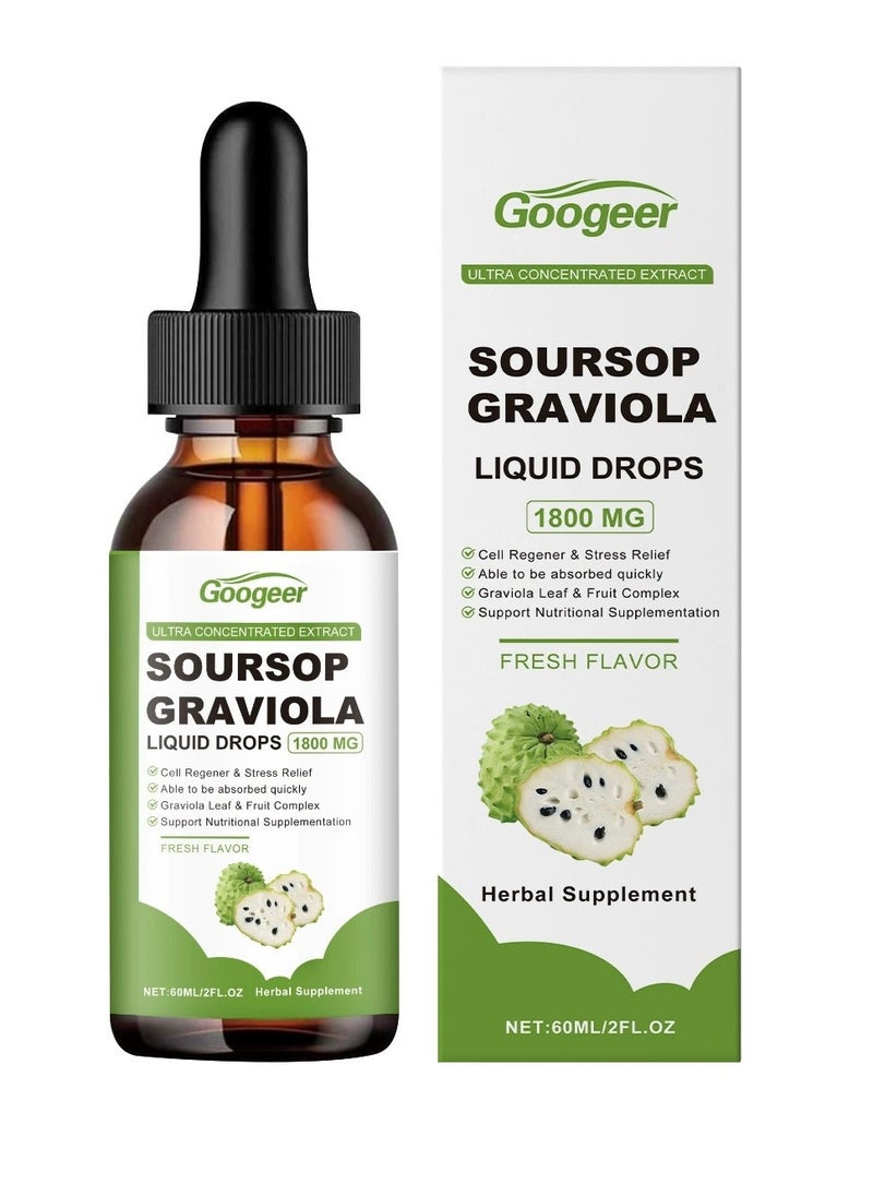 جوجير Soursop Graviola Leaf Extract Liquid Drop Plus Pure Botanical Sea Moss لدعم الخلايا وتجديدها ، والمناعة ، والكبد ، Zzz ومضادات الأكسدة - Soursop Bitters Liquid ، إمدادات شهرين ، 60 مل 2 فلور أوز  - Image 1