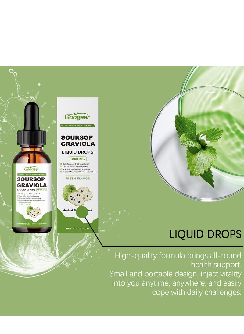 جوجير Soursop Graviola Leaf Extract Liquid Drop Plus Pure Botanical Sea Moss لدعم الخلايا وتجديدها ، والمناعة ، والكبد ، Zzz ومضادات الأكسدة - Soursop Bitters Liquid ، إمدادات شهرين ، 60 مل 2 فلور أوز  - Image 2