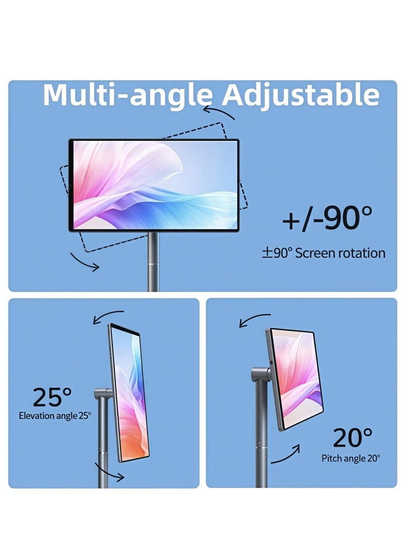 فلاشهوك تلفزيون ذكي محمول بشاشة لمس أرضية قابلة للتعديل، مقاس 21.5 بوصة | كاميرا مدمجة | ذاكرة وصول عشوائي (RAM) سعة 6 جيجابايت + سعة تخزين 128 جيجابايت، بطارية 6000 أمبير/ساعة، وقت تشغيل فيديو 8 ساعات، لون رمادي - Image 5