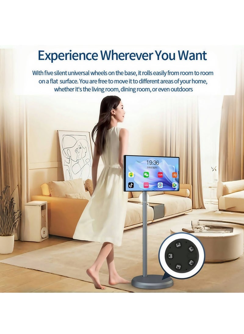 فلاشهوك تلفزيون ذكي محمول بشاشة لمس أرضية قابلة للتعديل، مقاس 21.5 بوصة | كاميرا مدمجة | ذاكرة وصول عشوائي (RAM) سعة 6 جيجابايت + سعة تخزين 128 جيجابايت، بطارية 6000 أمبير/ساعة، وقت تشغيل فيديو 8 ساعات، لون رمادي - Image 4