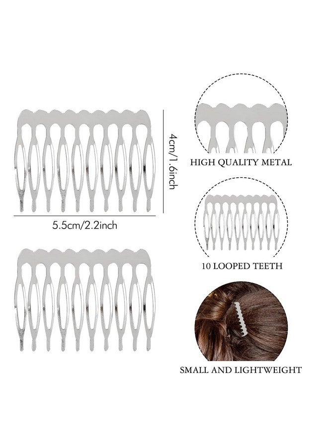 Lawie Lawie 20 Pack Bulk 10 Teeth Silver Metal Side Hair Combs Plain Blank Crafting DIY Wire Slide Combs Wedding Bridal Veil Combs Decorative Crowns Headpiece French Twist Clip Hair Accessories for Women - Image 5