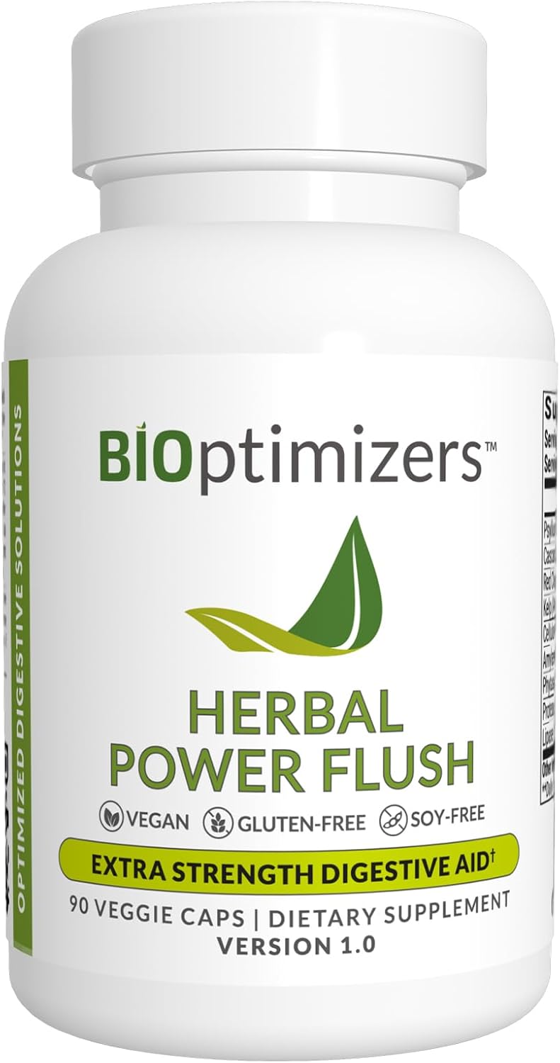 BiOptimizers Herbal Power Flush Extra Strength Digestive Cleanse Eliminate Toxins Improve Bowel Digestion Bloating Discomfort Relief for Adults 90 Capsules - Image 1