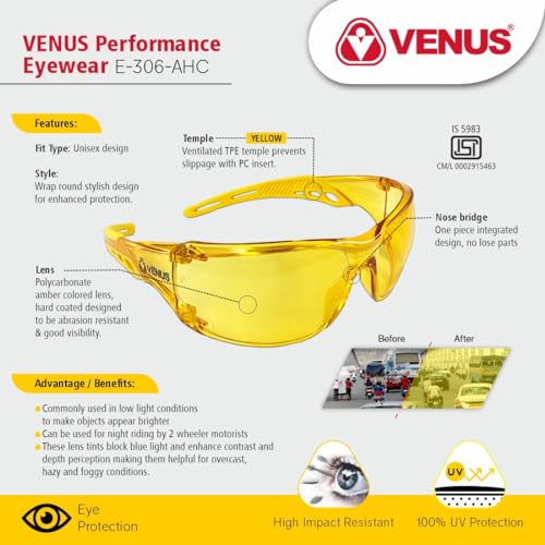 VENUS - E-603 GHC - Over Spectacle Safety Eyewear - ISI Certified, Fits Over Prescription Glasses, Hard Coated Anti-Scratch Dark Lens with UV Protection & High Impact Resistance - Pack of 1 - Image 3