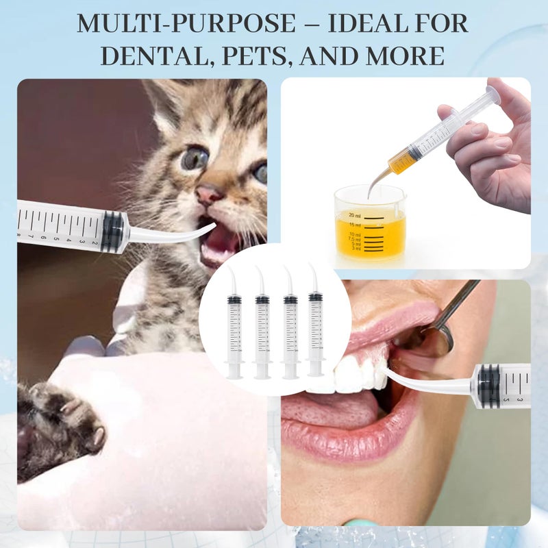 Noenaeni 4Pcs Dental Irrigation Syringe 12ml Plastic Dental Syringes with Curved Tips Accurate Volume Scale Oral Irrigator for Dental Cleaning for Oral Care Tonsil Stones Removal Lab Pet Feeding (Clear) - Image 5