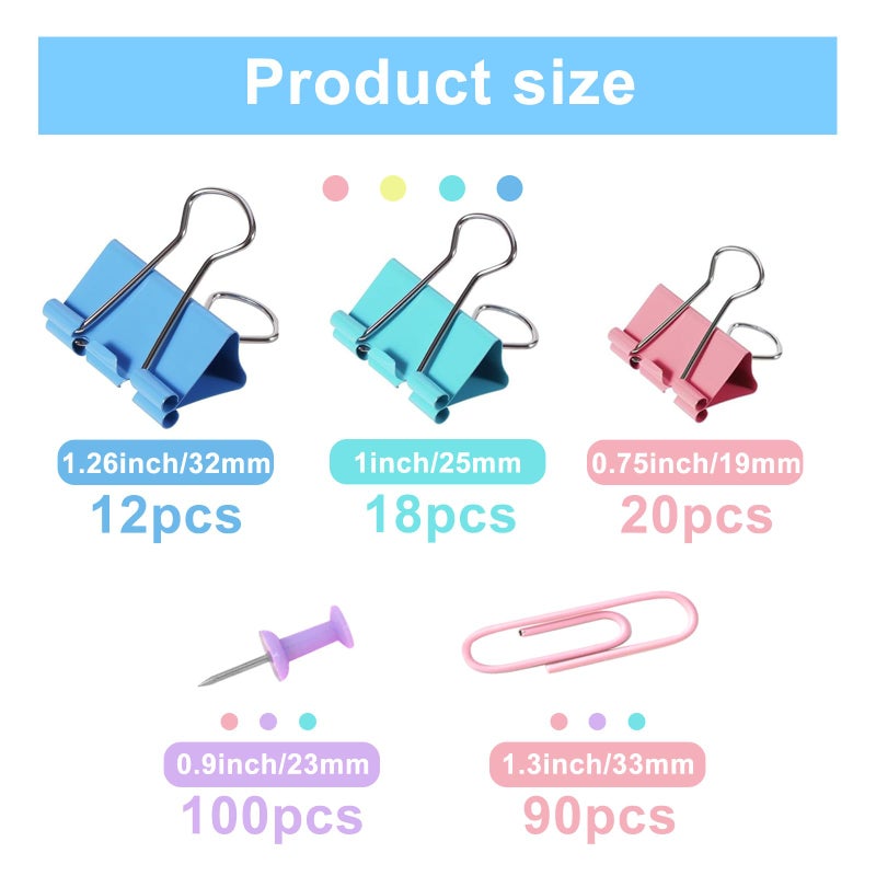 lyBlissor Paper Clips and Binder Clips Assorted Sizes, 240 PCS Colored Office Clips Set Large Medium Small Paper Clamps Paperclips Push Pin Thumb Tacks, College Supplies Home Office Supplies Document Organizing - Image 2