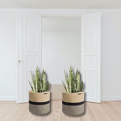 Home Hand Woven Small Jute Plant Basket, Jute Basket Organizer for Toys, Clothes, Towels, Gifts Plant Pot Storage Bucket, 6x6 Inch,Mix Set of 1  - Image 2