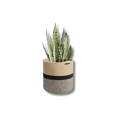 Home Hand Woven Small Jute Plant Basket, Jute Basket Organizer for Toys, Clothes, Towels, Gifts Plant Pot Storage Bucket, 6x6 Inch,Mix Set of 1  - Image 1