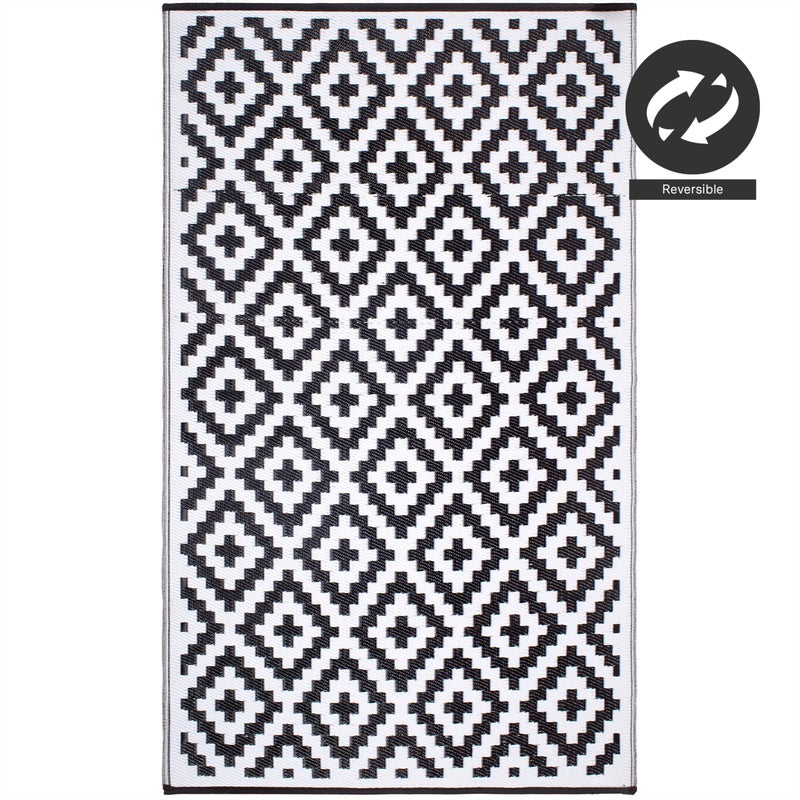 FH Home Outdoor Rug - Waterproof, Fade Resistant, Reversible - Premium Recycled Plastic - Geometric - Porch, Deck, Balcony, Mudroom, Laundry Room, Patio - Aztec - Black & White Crease Free - 3 x 5 ft - Image 4
