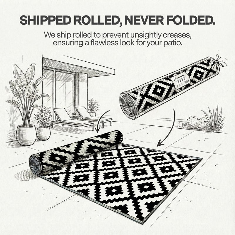 FH Home Outdoor Rug - Waterproof, Fade Resistant, Reversible - Premium Recycled Plastic - Geometric - Porch, Deck, Balcony, Mudroom, Laundry Room, Patio - Aztec - Black & White Crease Free - 3 x 5 ft - Image 2
