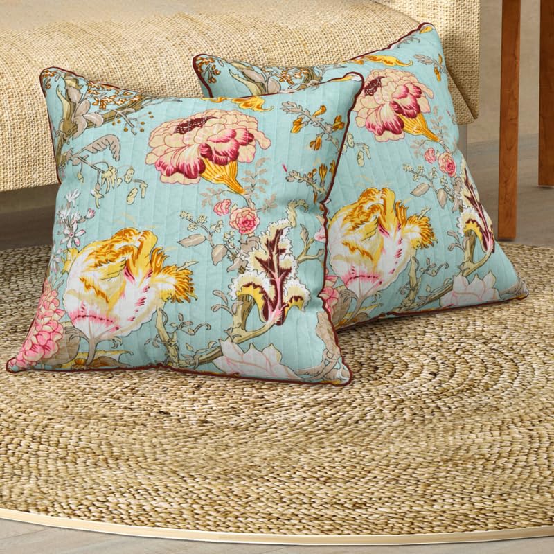 EasyGoods India Premium Cotton Cushion Covers 16x16 Inch | Soft Durable Fabric | Elegant Printed Covers for Sofa & Living Room | Hidden Zipper |Set of 2 - Image 5