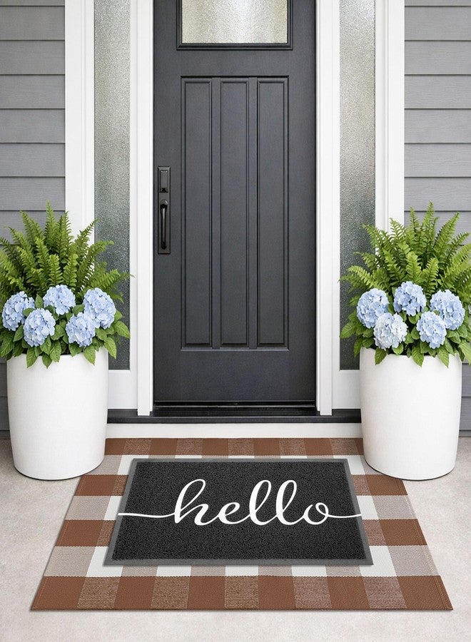 KILOCOCO Buffalo Plaid Checkered Rug 27.5x43 Inches Front Door Mat Outdoor Brown and White Rugs Cotton Washable Front Porch Rug Layered Doormats for Patio Farmhouse Entryway Kitchen Foyer - Image 2