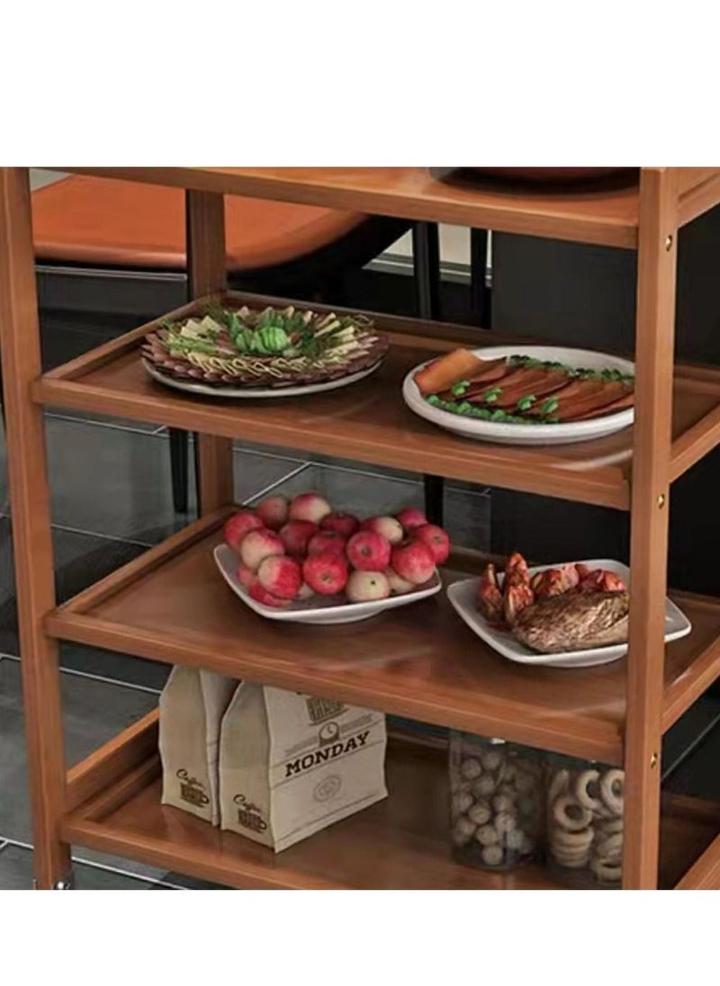 LINGWEI Wooden Food Serving Trolly Utility Cart Brown 60x81x33cm  - Image 5