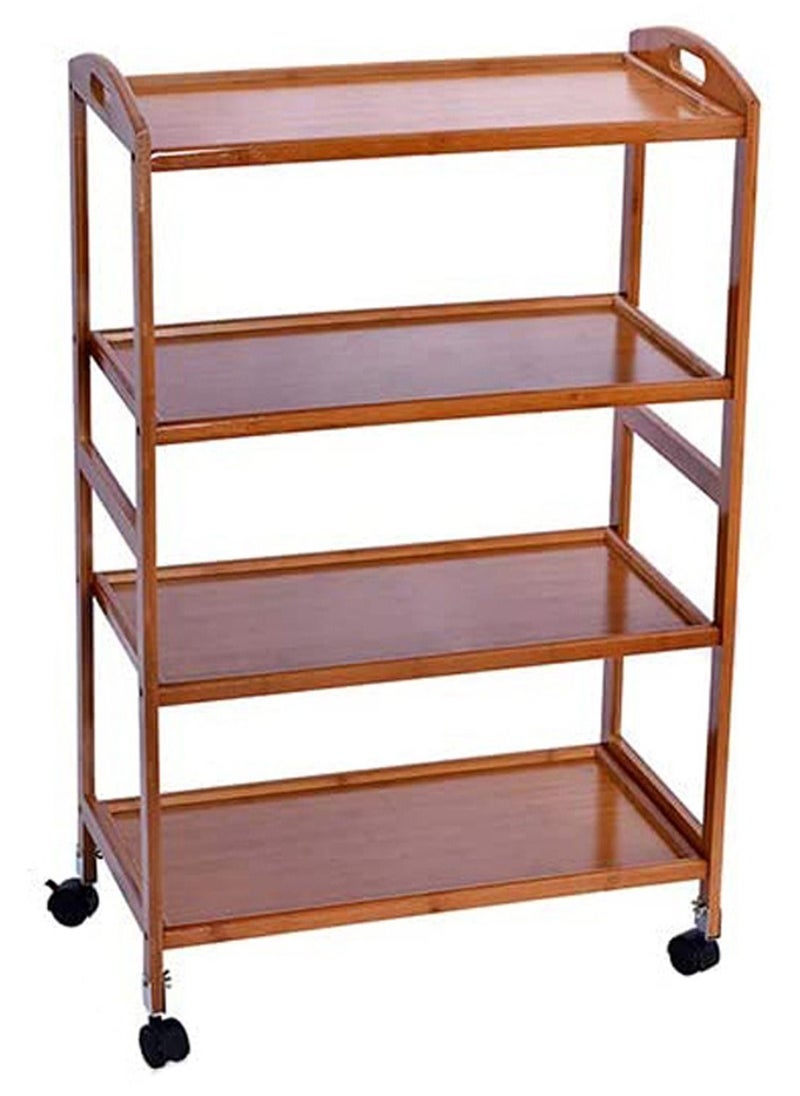 LINGWEI Wooden Food Serving Trolly Utility Cart Brown 60x81x33cm  - Image 3