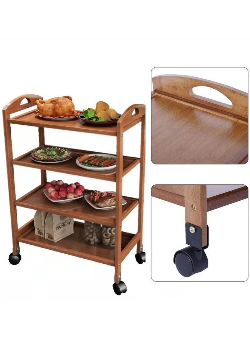 LINGWEI Wooden Food Serving Trolly Utility Cart Brown 60x81x33cm  - Image 2