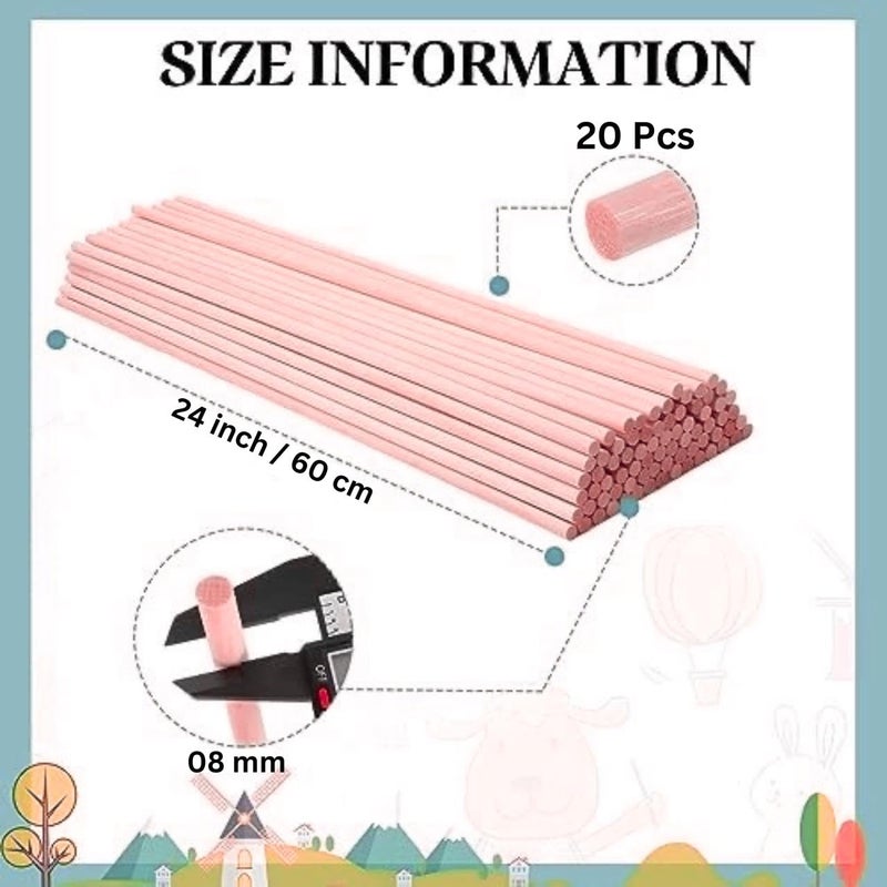 bloomax ® 20 قطعة قضبان دائرية خشبية (8 مم/24 بوصة) خشب صلب طبيعي غير مشغول، عصي حرفية دائرية، قضبان خشبية للحرف، قضبان خشبية للحرف اليدوية، قضبان دائرية فنية للحرف والهواة - Image 2
