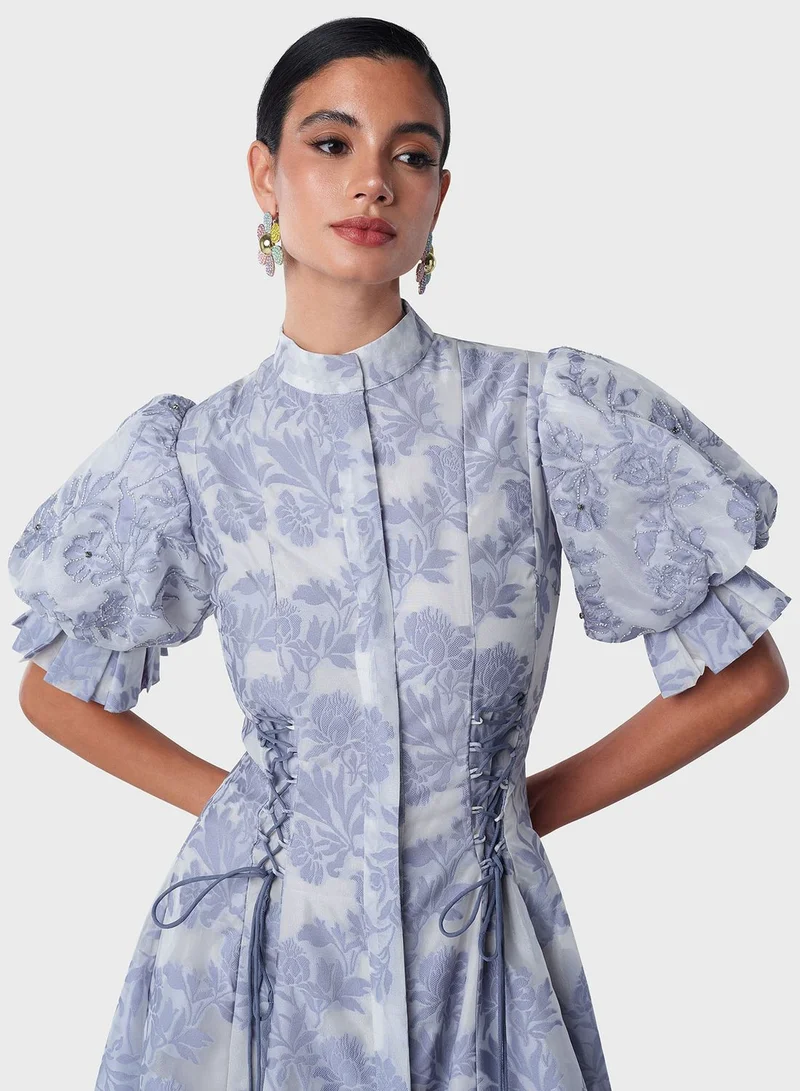 Threadz by Ajooni Floral Jacquard Dress