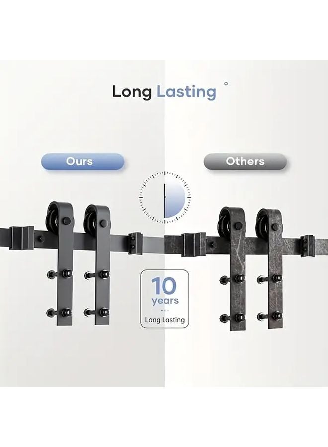 Heavy Duty Silent Sliding Door Kit 1 Set Carbon Steel Black Track System With Hardware - Image 3