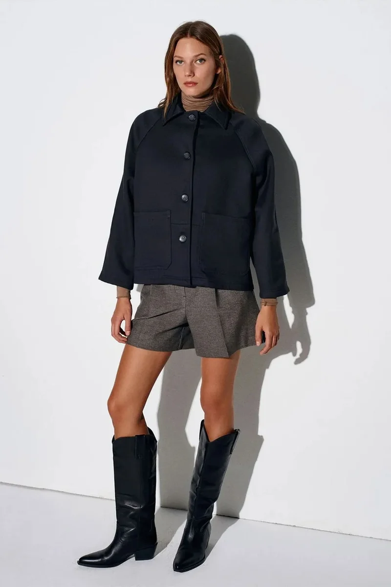 Dilvin Black DILVIN Oversized Plush Woven Button Jacket for Women | Best Price UAE
